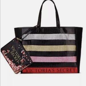 SALE Victoria's Secret Black and Red Tote Bag with Glamorous Stripes